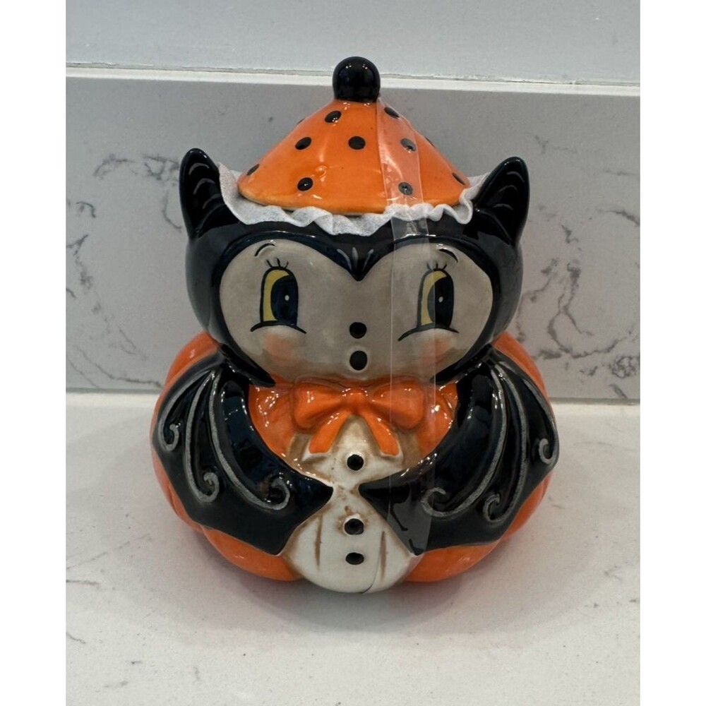 Johanna Parker Halloween Mrs. Bat Sugar Bowl with Lid Retro Folk Art NEW 2026